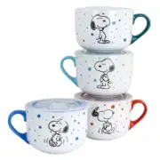 Peanuts Freckled Joy 25Oz Stoneware 4 Piece Soup Cup And Lid Set In Assorted De