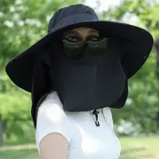 GGP Black Wide Brim Sun Protection Hat With Face Shield Adjustable For Ultimate Uv Protection