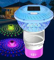 FineBud2025 Upgrade Solar Chlorine Floater, Pool Chlorine Floater with Colorful Light, Button Control Floating Chlorines Dispenser for Pool, Adjustable Flow chlorines floaters (Pink)