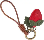 [WESIEVYA] Strawberry Keychain Vintage Pu Leather Bag Charm Keyring Decorative Accessory Handbag Keychain for Women