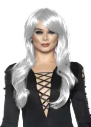 Underwraps Long Sassy Womens Adjustable Adult Costume Wig White