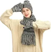 Scarf Glove Gift Set - Elastic Winter Scarf Gift Set with Leisure Style - Winter Hats Scarf Gloves Set for Girls Winter Wool Hat Suit for Women Men Winter Wynott