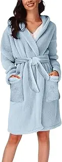 [Generic] Soft Womens Pajamas Set Sleeve Pocket Hooded Knee Short Plush Pajamas Robe Bathrobe Silk Pajama Shorts