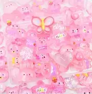 60pcs Slime Charms Cute Charms Bear Heart Embellishments Flatback Resin Charms Set Ornaments Bulk for Crafts Phone Case Nail Art Craft Scrapbooking Decor,Pink