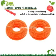 2 Rolls 1.6mm x 100M Spiral Twist Trimmer Line Brushcutter Whipper Snipper Cord