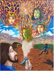 Original Art 15X20 Color Pencil Carlos Castaneda Art "Pipeloads Of Knowledge"