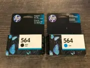 HP 564 Ink Cartridge Lot - Black (Exp 04/2020) + Cyan (Exp. 06/2019) New Sealed
