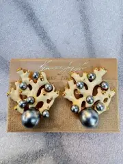 Kenneth Jay Lane Couture Collection Faux Pearl Coral Themed Clip-on Earrings