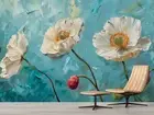 3D Floral Blue Painting Self-adhesive Removeable Wallpaper Wall Mural