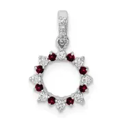 Solid 14k White Gold Simulated CZ and .08 Garnet Fancy Circle Pendant