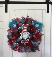 Adorable 4th Of July Wreath Dr Seuss, Patriotic Whimsy Red White Blue -Thing 1&2