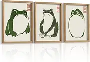 Houmury Set of 3 Framed Japanese Frog Wall Art Decor Vintage Wall Signs Cute Minimalist Decors