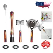 Stainless Steel Bartending Kit: Muddler, Jigger, Strainer & Spoon—4-Piece Set