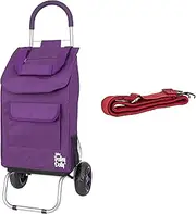 dbest products Trolley Dolly Purple Bungee Cord Bundle Foldable Shopping cart for Groceries with Wheels and Removable Bag and Rolling Personal Handtruck Standard, 1 Unit
