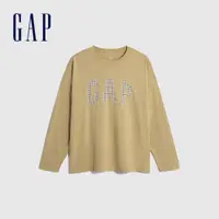 在飛比找蝦皮商城優惠-Gap 男女同款 Logo純棉圓領長袖T恤-卡其色(8171