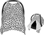 Muishi White and Black Leopard Pattern Print Baby Car Seat Canopy Nursing Cover for Newborn Car Seat Breastfeeding Covers Blanket Newborn Shower Gift