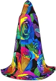 Multicolored Roses Print Unisex Hooded Cloak For Carnival Theme Party Decorations Witch Costume Cosplay