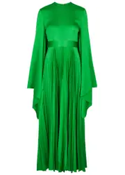 Solace London Sage Pleated Hammered Satin Maxi Dress - Green - 14 14