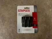 STAPLES FAST & PORTABLE STORAGE USB 2.0 FLASH THUMB DRIVE 8GBX5. J4-7