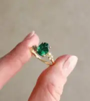 2.05 Ct Oval Cut Natural Emerald Diamond Anniversary Ring 14K solid Yellow gold