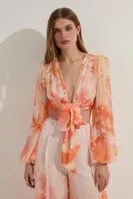 Ombre Floral Button Up Front Woven Top