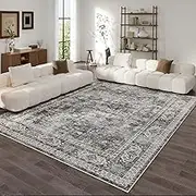 Rugcomf Area Rug 5x7 Washable Rug Boho Soft Non-Slip Non-Shedding Faux Wool Vintage for Living Room, Bedroom Rug, Farmhouse, Dining Room, Indoor, Kids Playroom (Grey)