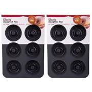 2x Daily Bake Non Stick Silicone 6 Cup Doughnut Pan Baking Mould w/Steel Frame