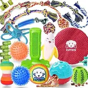 KIPRITII 25 Pack Dog Chew Toys for Puppy Teething and Boredom - Pet Toothbrush, Rope Toys, Treat Balls and Squeaky Toys for Small Dogs