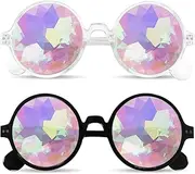 HAIKING Kaleidoscope Glasses, 2 PCS Resin Rainbow Crystal Lenses Party Eyewear for Festival Decoration, Party Favors (Black, White)