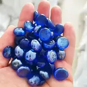 MBKHFLL 1lb Dark Blue Glass Marbles for Vase, 100 pcs Dark Blue Flat Glass Beads, Decorative Pebbles for Vase Fillers, Fish Tank, Plants, Flower Pots, Fountains, Crafts, Aquarium Rocks and Home Decor
