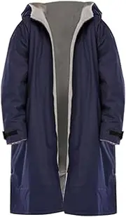 rockible Surf Changing Robe Warm Coat Windbreaker Lamb Wool Jacket Poncho with Hood Swim Large Pocket Short Sleeve Swim, Dark L Size Blue Size Gray