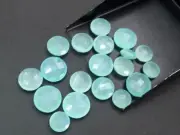 10-14mm Aqua Chalcedony Faceted Round Stones, Aqua Chalcedony Double Side Cut