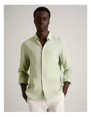 [Blaq] Leo Linen Long Sleeve Relaxed Shirt in Sage