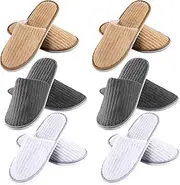 [Behogan] 6 Pairs of Guest Slippers, Hotel Slippers, Universal Size 28.5 x 11.5 cm, Terry Closed, Washable, Anti-Slip Coral Fleece Toes for Hotel, Travel, Home, Guest Use, White, 8 AU