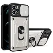 case For iPhone 13 Pro Slide Camera Lens Protection and Built in 360 Rotatable Ring Holder - White
