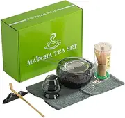 Matcha Whisk Set - 7 Piece Japanese Home Use Glass Transparent Set for Home Do-It-Yourself Matcha Tea, Coffee Drinks, Kitchen Helper for Friends and Family (Transparent Color) (Gray Translucent)