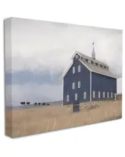 Stupell Industries Blue Farm Barn Landscape Animals Grazing Cloudy Sky Stretched Canvas Wall Art by Lori Deiter