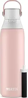 Brita Stainless Steel Premium Filtering Water Bottle, BPA-Free, Reusable, Insulated, Replaces 300 Plastic Water Bottles, Filter Lasts 2 Months or 40 Gallons, Includes 1 Filter, Rose - 20 oz.