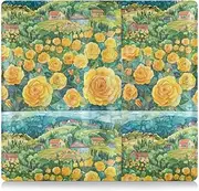 [Amooorous] A Field Of Yellow Roses Leather Registration and Insurance Card Holder Auto Truck Comparment Accessories Case for Essential Document, Driver License, Cards