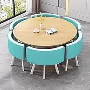 Round Office Dining Conference Table with 6 Chairs,Space-Saving Reception Table Coffee Table for 4-6 People Kitchen Tables for Home Office(Blue)