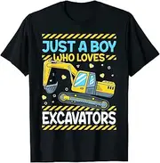 [X.Style] Just A Boy Who Loves Excavators Little Boys Toddler Kids ds402 T-Shirt (S) Black