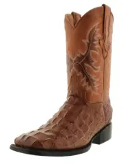 Mens Cowboy Boots Square Toe Cognac Rodeo Wear Alligator Pattern Size 12.5, 13.5