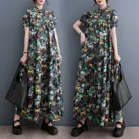 在飛比找蝦皮商城精選優惠-Oladivi 加大碼女式短袖時尚印花連衣裙 2024 夏季