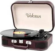 Record Player, VOKSUN Portable Bluetooth Vinyl Turntable with Built-in Stereo Speakers, 3-Speed Belt-Drive Suitcase Vinyl LP Player, Supports Vinyl to MP3 Recording, AUX/USB/RCA/Headphone Jack