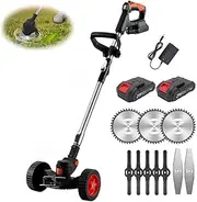 Electric Hand Push Lawn Mower, Cordless Lithium Battery Lawn Mower with Detachable Wheels and LED Power Display, 3 in 1 Cordless Grass Trimmer, Adjustable Length & Angle