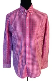 J. McLaughlin Shirt Mens Medium Pink Light Blue Gingham Button Down NEW