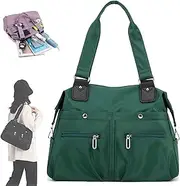 [Generic] Langrents Nylon Tote Bag,Langrents Large Capacity Waterproof Multi Pocket Shoulder Bag,Langrents Tote Bag for Women (Dark Green)