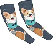 [FHEDVBN] Wearing Clothes Corgi Dogs Arm Sleeves Compression Arm Covers for Men Women Outdoor Sun Sleeves Cooling Sports Sleeve, Black