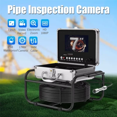 Pipe Inspection Camera 7" IPS Monitor Borescope DVR 17MM Drain Sewer Pipeline In