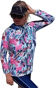 [RADICOOL SKINS] Radicool Australia - Women’s Full Zip Top Long Sleeve Pink Flamingo - Beach Shirt - Quick Dry - UPF 100+ UV Protection - Rash Guard